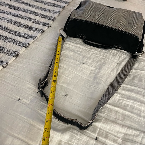 Roberto Cavalli Just Cavalli large laptop briefcase messenger bag black plaid - Picture 13 of 16